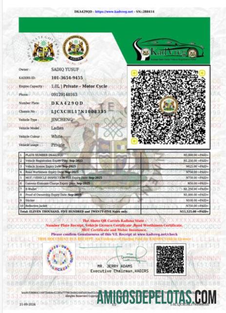 Nigeria Kaduna State Vehicle License amostra